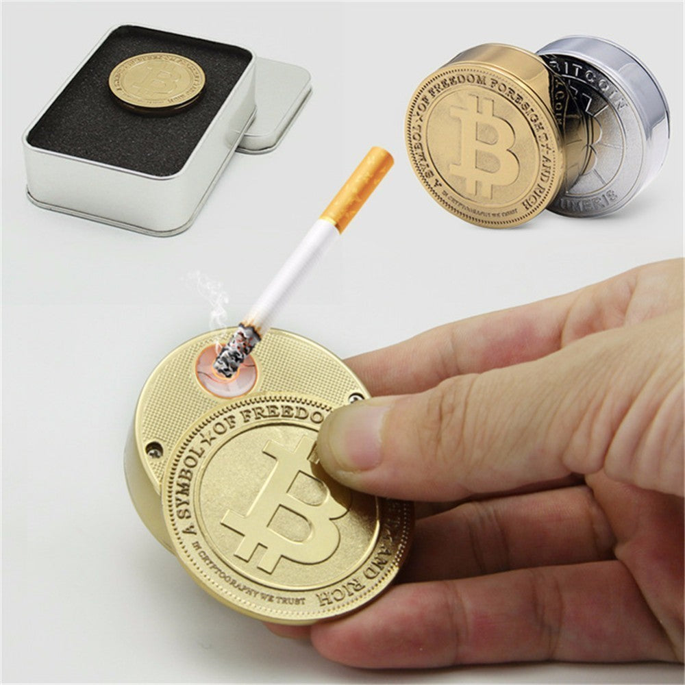 2018 Hot! Creative Bitcoin Electronic USB Lighters Metal Carving Cigar Lighter Unique Men Gifts Gadgets with Aluminum Box