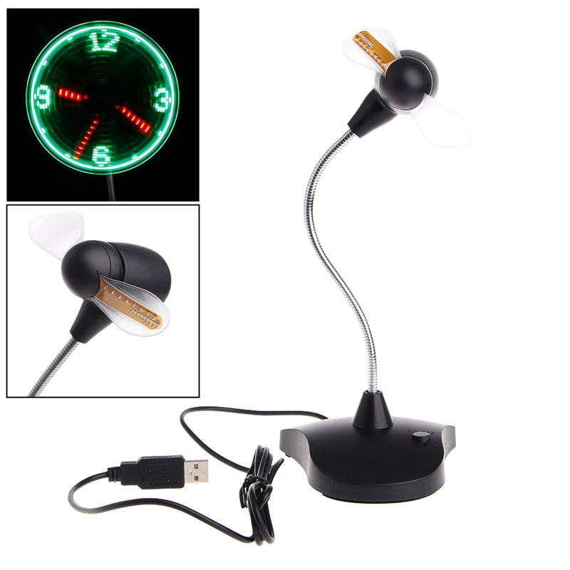 2018 High Quality Durable Adjustable USB Gadget USB Fan Mini Flexible Clock Fan with LED Light For laptop PC Notebook Fan Clock